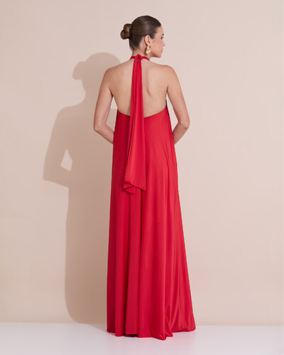 Foto Vestido Longo com Amarração em Malha Vermelho Claro