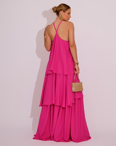 FotoVestido Longo Babado em Camadas Pink
