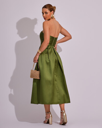 FotoVestido Midi Tomara que Caia Zibeline Com Pregas Verde Oliva