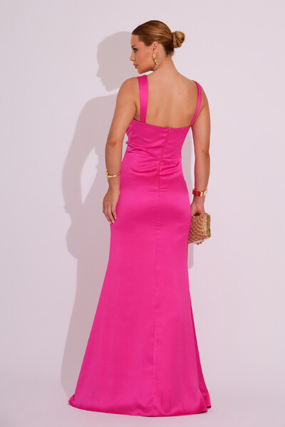 FotoVestido Longo de Festa Cetim Alfaiataria Drapeado Sereia Pink