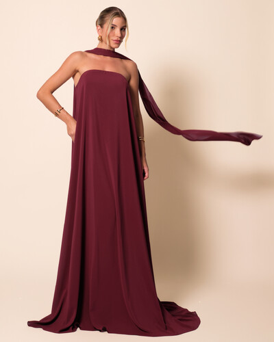 Foto Vestido de Festa Longo Crepe Tomara que Caia com Lenço Marsala