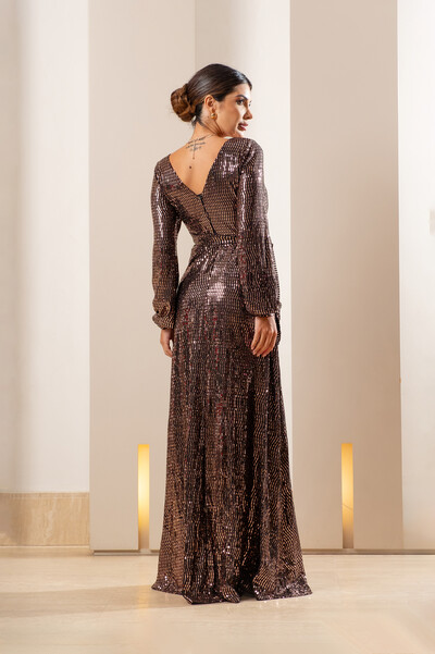 FotoVestido Longo Paetê Bárbara Preto e Dourado