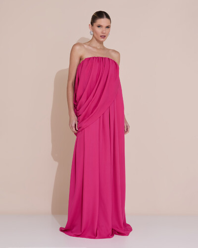 Foto Vestido de Festa Longo Tomara Que Caia Crepe Chiffon Drapeado Pink Escuro