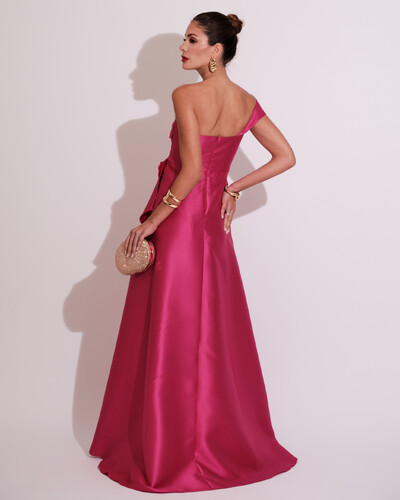 FotoVestido de Festa Longo Zibeline um Ombro Só Mullet Pink