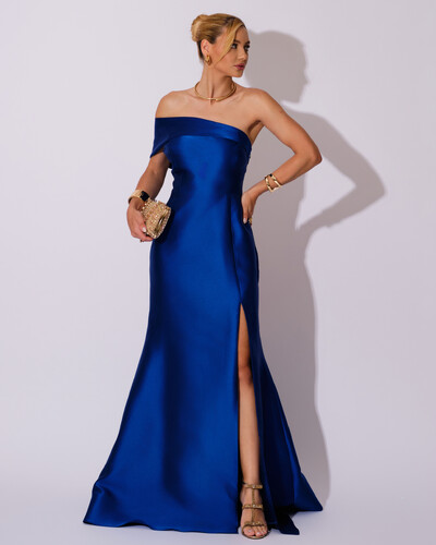 Foto Vestido de Festa Zibeline com Faixa Ombro a Ombro Azul Royal