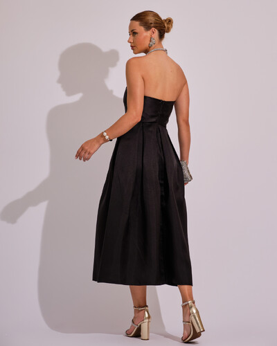 FotoVestido Midi Tomara que Caia Zibeline Com Pregas Preto