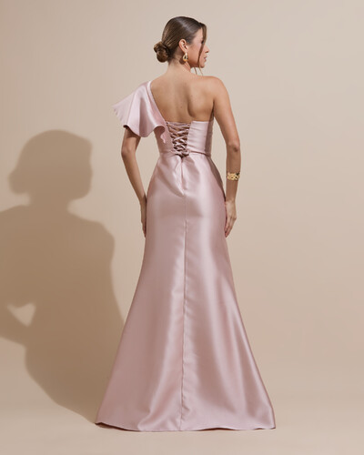 FotoVestido de Festa Longo um Ombro Tomara que Caia Zibeline Rosa Nude