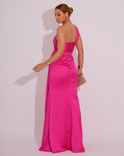 FotoVestido de Festa Longo Cetim Alfaiataria Tomara que Caia Faixa Pink
