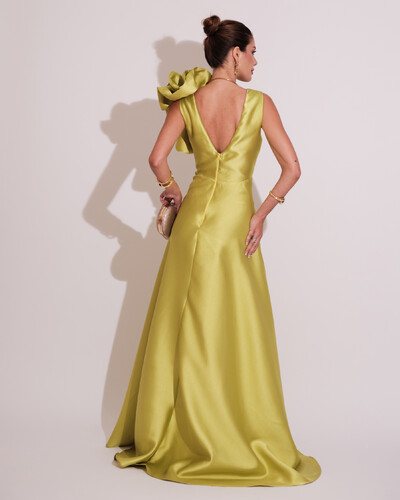 FotoVestido de Festa longo Zibeline Flor Verde Lima