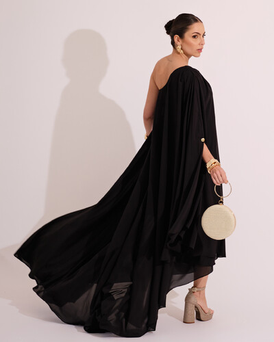 FotoVestido de Festa um Ombro com Capa Crepe Fluido Preto