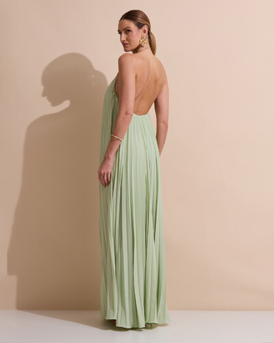 Foto Vestido de Festa Longo Frente Única Plissado Crepe Chiffon Argola Verde Menta New