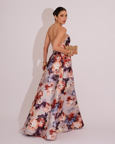 FotoVestido de Festa Longo Tomara que Caia Estampado Decote Drapeado Floral