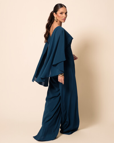 FotoMacacão de Festa Longo Crepe Chiffon com Capa Verde Escuro