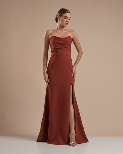 Foto Vestido de Festa Longo Tomara que Caia Alfaiataria Terracota