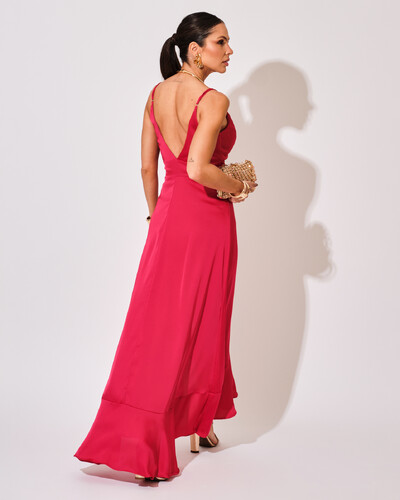 FotoVestido Midi Babado Acetinado Pink Escuro