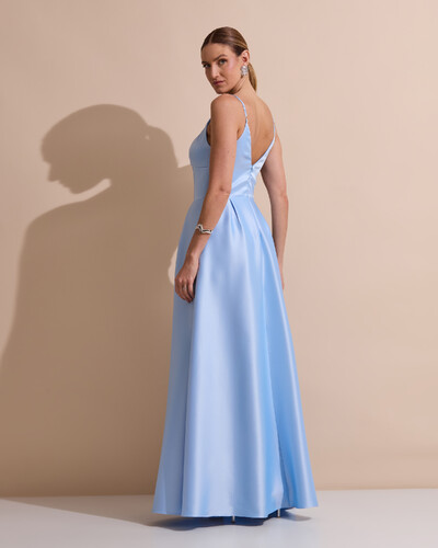 Foto Vestido de Festa Longo Alça Fina Decote V Cetim Saia Evasê Serenity