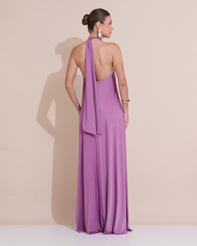 Foto Vestido Longo com Amarração em Malha Lilás