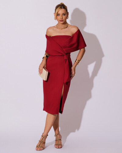 Foto Vestido de Festa Midi Alfaiataria Cereja