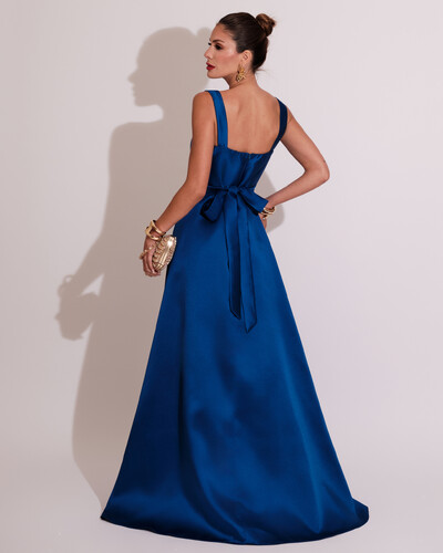 FotoVestido de Festa Longo Zibeline com Fenda e Faixa Azul Royal