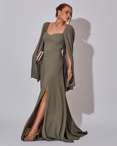 Foto Vestido de Festa Longo com Capa Verde Oliva