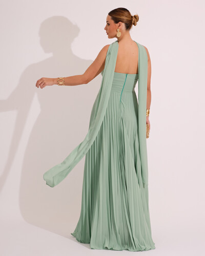 FotoVestido de Festa Longo Tomara que Caia Plissado com Lenço Verde Claro