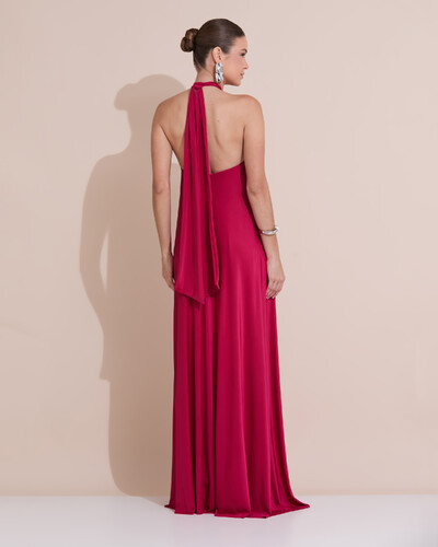 Foto Vestido Longo com Amarração em Malha Cereja