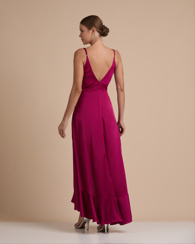 FotoVestido Midi Babado Acetinado Beterraba