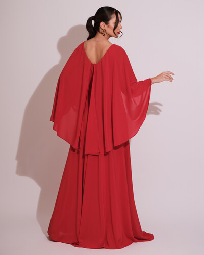FotoVestido de Festa Longo com Capa Crepe Vermelho