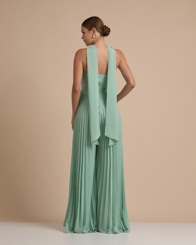 FotoMacacão de Festa Longo Crepe Chiffon Tomara que Caia Plissado com Lenço Verde Menta