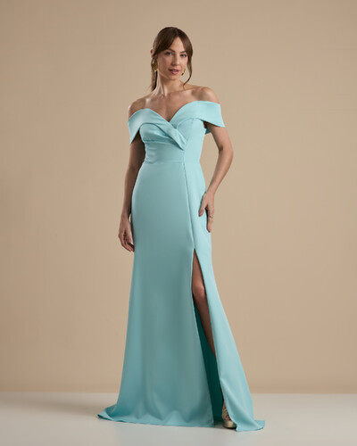 Foto Vestido de Festa Longo Alfaiataria Ombro a Ombro com Fenda Tiffany