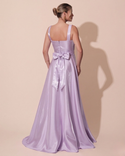 FotoVestido de Festa Longo Zibeline Cristal com Fenda e Faixa Lilás