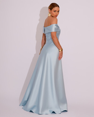 FotoVestido de Festa Longo Ombro a Ombro Laço Zibeline com Fenda Tiffany