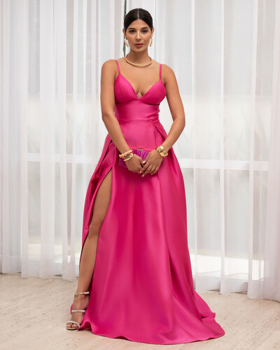 FotoVestido Longo de Festa Zibeline Decote em V Pink