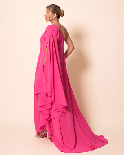 FotoVestido de Festa um Ombro com Capa Crepe Fluido Pink New