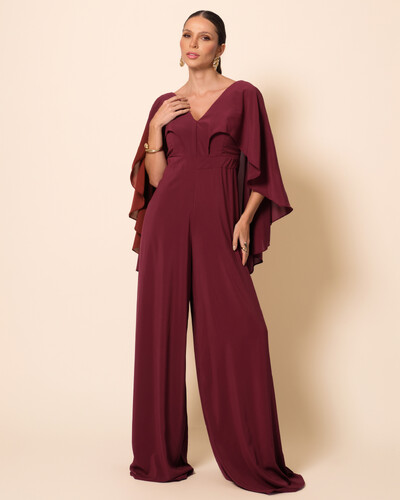 Foto Macacão de Festa Longo Crepe Chiffon com Capa Marsala