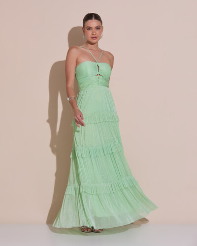 Foto Vestido de Festa Longo Tule com Saia Babado Verde Lima