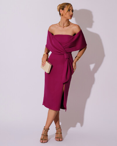 Foto Vestido de Festa Midi Alfaiataria Fúcsia Beterraba
