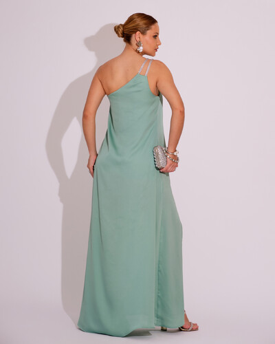 FotoVestido de Festa Longo Cetim Um Ombro Só Menta