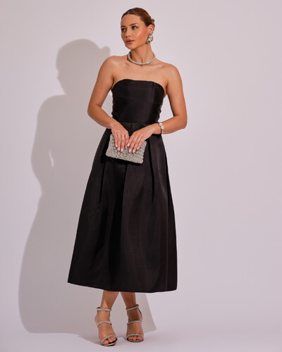 Foto Vestido Midi Tomara que Caia Zibeline Com Pregas Preto