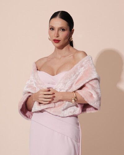 Foto Estola Rosa Chá Fake Fur