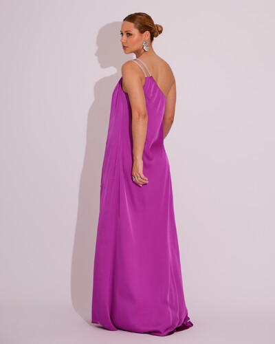 FotoVestido de Festa Longo Cetim Um Ombro Só Fucsia