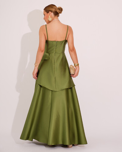 FotoVestido de Festa Zibeline Tomara que Caia com Recortes e Camadas Verde Oliva