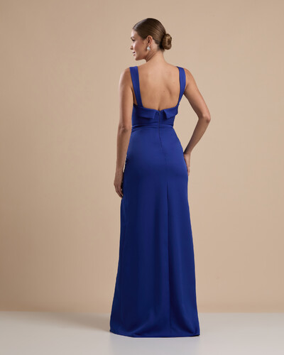 FotoVestido de Festa Longo Alfaiataria Decote Coração com Alças e Fenda Azul Royal