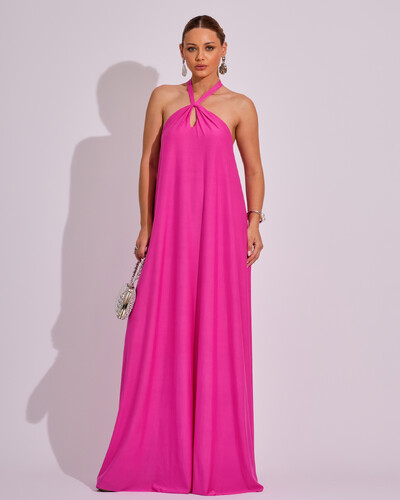 Foto Vestido Longo com Amarração em Malha Pink