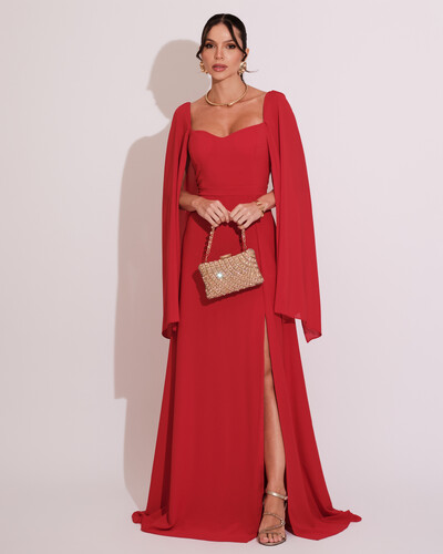 Foto Vestido de Festa Longo com Capa Vermelho