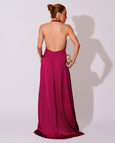 FotoVestido de Festa Longo Frente Única Degagê Cetim Fluido Cereja