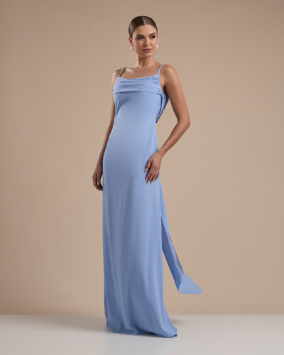 Foto Vestido de Festa Longo Crepe Chiffon Costas Lenço Cauda Serenity