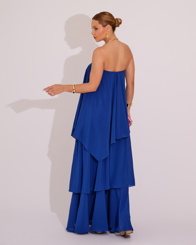 FotoVestido de Festa Longo Tomara que Caia em Camadas Azul Royal