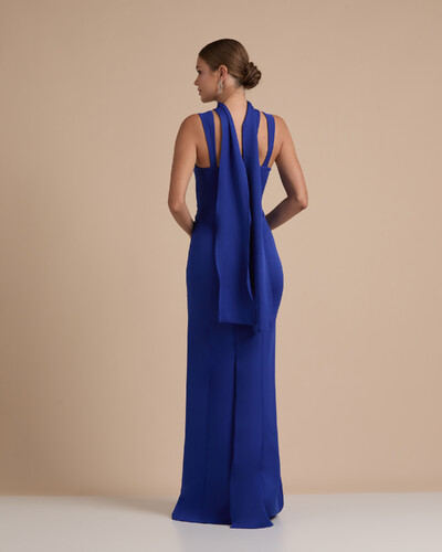 FotoVestido de Festa Longo Alfaiataria Alça Larga e Lenço Azul Royal