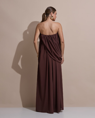 Foto Vestido de Festa Longo Tomara Que Caia Crepe Chiffon Drapeado Marrom